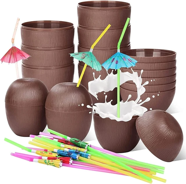 Alt view image 8 of 14 - Haundry 12 Coconut Cups with 12 Straws and 12 Cocktail Drink Picks, Hawaiian Luau Tiki and Beach Party Decorations for Kids and Adults