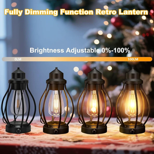 Alt view image 9 of 14 - pearlstar 2Pack Rechargeable Camping Lanterns Battery Operated Hanging Lamps Outdoor Indoor, USB-C Charge/6h Timer, Dimming Edison Bulb Light Waterproof for Table Patio Garden Yard Porch Decor&Gift