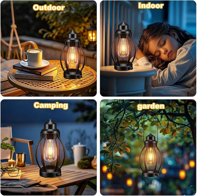 Alt view image 13 of 14 - pearlstar 2Pack Rechargeable Camping Lanterns Battery Operated Hanging Lamps Outdoor Indoor, USB-C Charge/6h Timer, Dimming Edison Bulb Light Waterproof for Table Patio Garden Yard Porch Decor&Gift