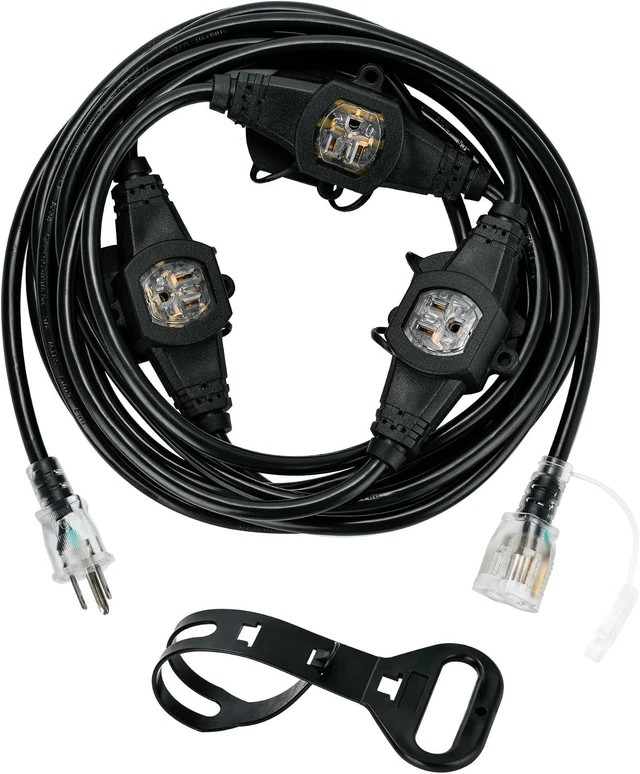 Alt view image 8 of 14 - 20FT 16 Gauge Multi-Outlet Outdoor Extension Cord, 4 Evenly Spaced Weatherproof Outlets, Great for Stage Backdrops, Landscape Garden Lighting, Christmas Decorations ETL