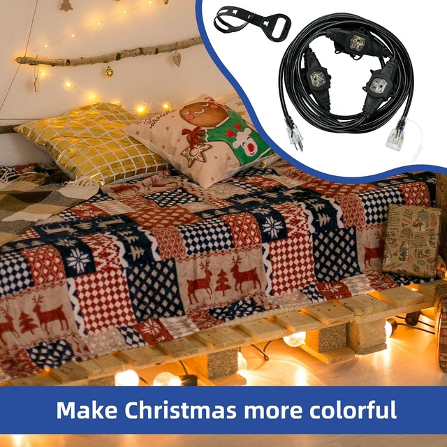 Alt view image 12 of 14 - 20FT 16 Gauge Multi-Outlet Outdoor Extension Cord, 4 Evenly Spaced Weatherproof Outlets, Great for Stage Backdrops, Landscape Garden Lighting, Christmas Decorations ETL