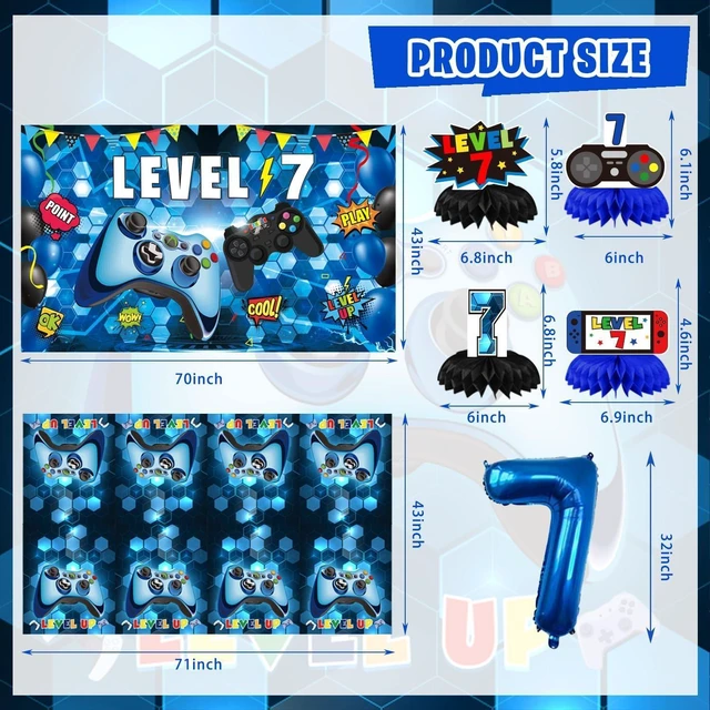Alt view image 11 of 14 - KOTLMIGHT 7th Birthday Decorations for Boys, 149Pcs Blue Video Game level 7 Party Supplies for Boy 7th Birthday - Backdrop, Banner, Balloons, Tablecloth, Centerpieces, Hanging Swirls, Wall Signs