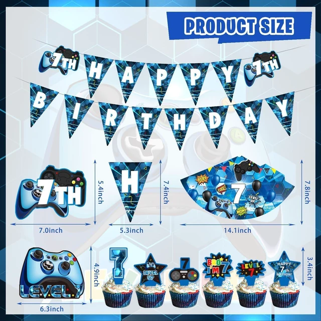 Alt view image 10 of 14 - KOTLMIGHT 7th Birthday Decorations for Boys, 149Pcs Blue Video Game level 7 Party Supplies for Boy 7th Birthday - Backdrop, Banner, Balloons, Tablecloth, Centerpieces, Hanging Swirls, Wall Signs
