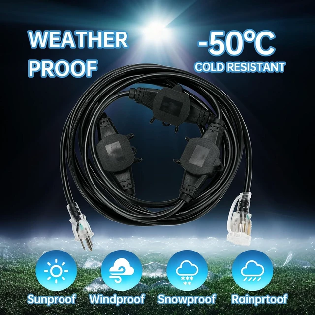 Alt view image 14 of 14 - 20FT 16 Gauge Multi-Outlet Outdoor Extension Cord, 4 Evenly Spaced Weatherproof Outlets, Great for Stage Backdrops, Landscape Garden Lighting, Christmas Decorations ETL