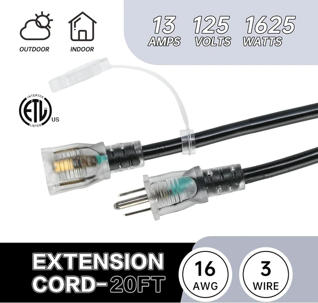 Alt view image 11 of 14 - 20FT 16 Gauge Multi-Outlet Outdoor Extension Cord, 4 Evenly Spaced Weatherproof Outlets, Great for Stage Backdrops, Landscape Garden Lighting, Christmas Decorations ETL
