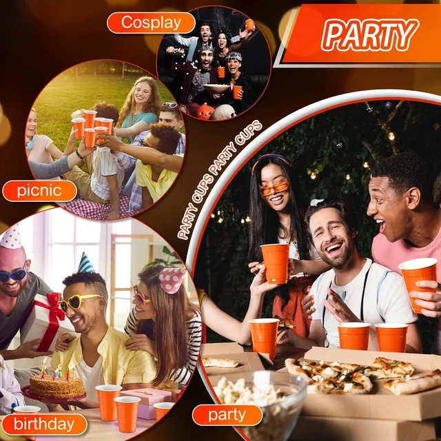 Alt view image 12 of 12 - Lounsweer 100 Pcs Graduation 16 oz Disposable Party Cups Plastic Heavy Duty Drinking Water Cups for Birthday Baby Shower Wedding BBQ Picnic Party Supplies(Orange)