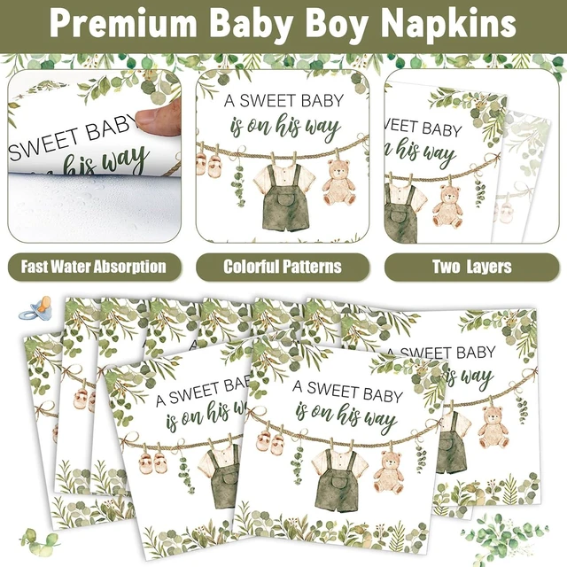 Alt view image 11 of 14 - 200Pcs Greenery Baby Shower Plates and Napkins Decoration Sage Green Party Tableware Dinnerware Set A Sweet Baby Is On His Way Paper Plates for Baby Gender Reveal Party Supplies Serves 50