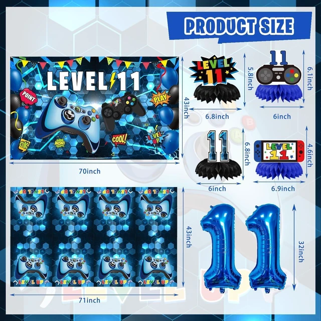 Alt view image 11 of 14 - KOTLMIGHT 11th Birthday Decorations for Boys, 149Pcs Blue Video Game level 11 Party Supplies for Boy 11th Birthday - Backdrop, Banner, Balloons, Tablecloth, Centerpieces, Hanging Swirls, Wall Signs