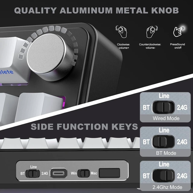 Alt view image 10 of 14 - CC MALL M75 Mechanical Keyboard,75% Gasket Hot Swappable,RGB Backlit,Side Printed PBT Keycaps,2.4Ghz/Bluetooth/USB-C Gaming Keyboards (White and Black)