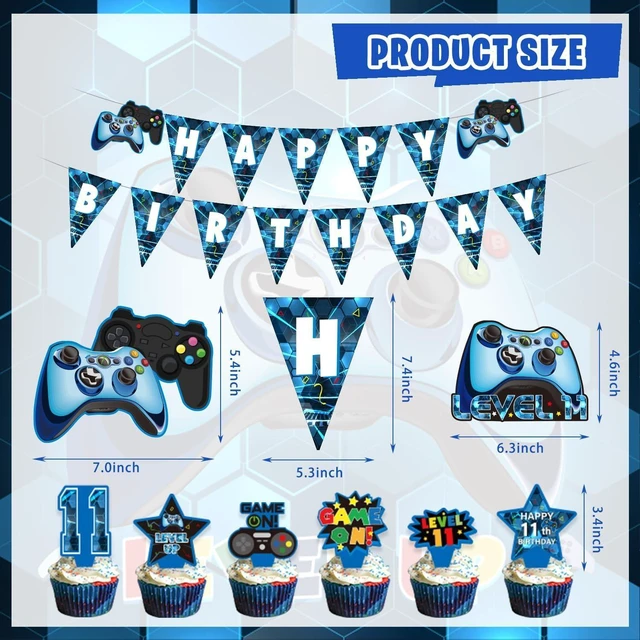 Alt view image 10 of 14 - KOTLMIGHT 11th Birthday Decorations for Boys, 149Pcs Blue Video Game level 11 Party Supplies for Boy 11th Birthday - Backdrop, Banner, Balloons, Tablecloth, Centerpieces, Hanging Swirls, Wall Signs