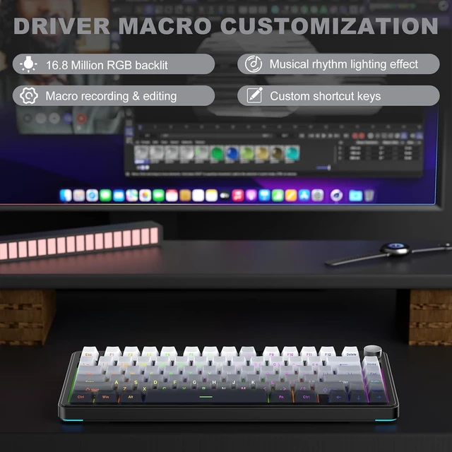 Alt view image 12 of 14 - CC MALL M75 Mechanical Keyboard,75% Gasket Hot Swappable,RGB Backlit,Side Printed PBT Keycaps,2.4Ghz/Bluetooth/USB-C Gaming Keyboards (White and Black)
