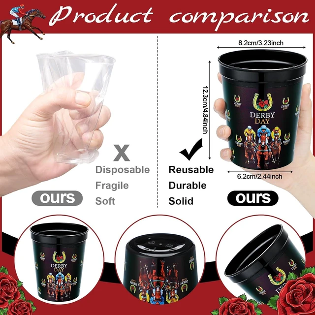 Alt view image 9 of 12 - 24 Pcs Derby Reusable Plastic Cups Bulk, 16 oz Derby Mint Julep Thick Cups for Horse Racing Party Supplies Roses Horse Racing Party Decorations Supplies
