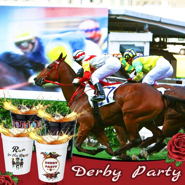 Alt view image 10 of 12 - 24 Pcs Derby Reusable Plastic Cups Bulk, 16 oz Derby Mint Julep Thick Cups for Horse Racing Party Supplies Roses Horse Racing Party Decorations Supplies