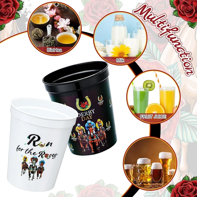 Alt view image 8 of 12 - 24 Pcs Derby Reusable Plastic Cups Bulk, 16 oz Derby Mint Julep Thick Cups for Horse Racing Party Supplies Roses Horse Racing Party Decorations Supplies