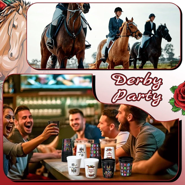 Alt view image 11 of 12 - 24 Pcs Derby Reusable Plastic Cups Bulk, 16 oz Derby Mint Julep Thick Cups for Horse Racing Party Supplies Roses Horse Racing Party Decorations Supplies
