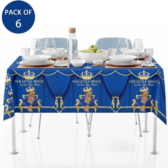 Alt view image 10 of 14 - Buerhanerry 6 Pack Royal Prince Tablecloths Baby Shower Table Cover, Little Prince Baby Shower Decorations, 108" x 54" Royal Blue Prince Birthday Party Supplies for Boys Kids