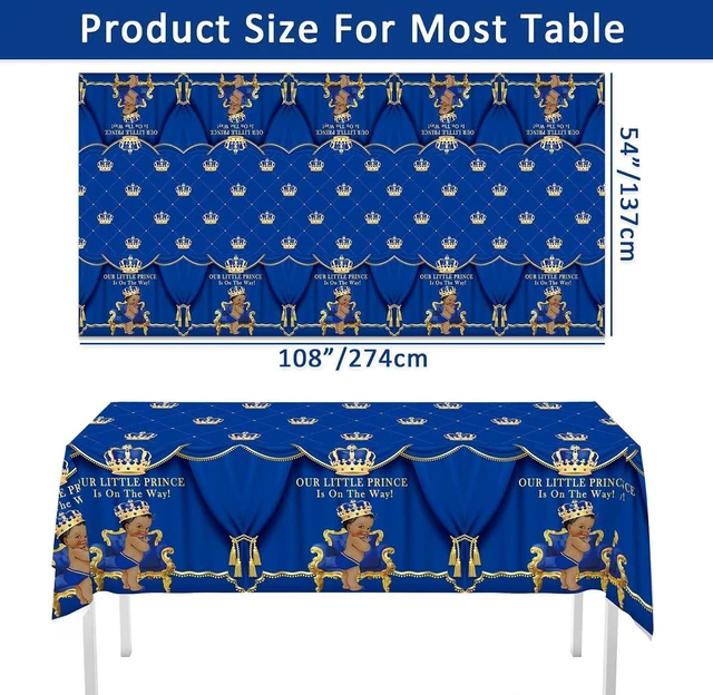 Alt view image 9 of 14 - Buerhanerry 6 Pack Royal Prince Tablecloths Baby Shower Table Cover, Little Prince Baby Shower Decorations, 108" x 54" Royal Blue Prince Birthday Party Supplies for Boys Kids