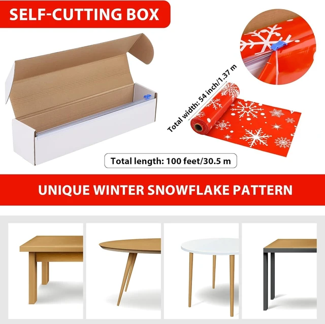 Alt view image 9 of 14 - Kochorie 100 Ft x 54 Inch Snowflake Tablecloth Roll with Cutter Box Christmas Themed Snowflake Printed Cut to Size Table Cover Disposable Winter Backdrop for Frozen Birthday Party Supplies