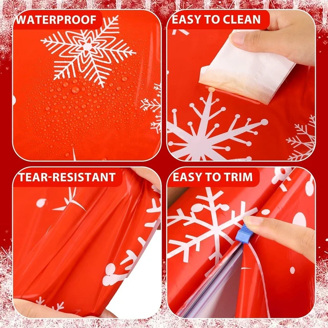Alt view image 10 of 14 - Kochorie 100 Ft x 54 Inch Snowflake Tablecloth Roll with Cutter Box Christmas Themed Snowflake Printed Cut to Size Table Cover Disposable Winter Backdrop for Frozen Birthday Party Supplies