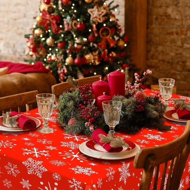 Alt view image 12 of 14 - Kochorie 100 Ft x 54 Inch Snowflake Tablecloth Roll with Cutter Box Christmas Themed Snowflake Printed Cut to Size Table Cover Disposable Winter Backdrop for Frozen Birthday Party Supplies