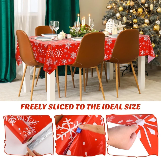 Alt view image 11 of 14 - Kochorie 100 Ft x 54 Inch Snowflake Tablecloth Roll with Cutter Box Christmas Themed Snowflake Printed Cut to Size Table Cover Disposable Winter Backdrop for Frozen Birthday Party Supplies