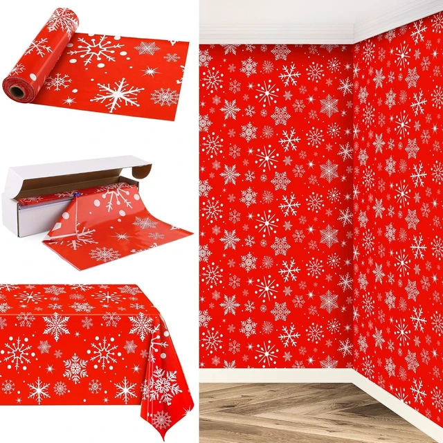 Alt view image 8 of 14 - Kochorie 100 Ft x 54 Inch Snowflake Tablecloth Roll with Cutter Box Christmas Themed Snowflake Printed Cut to Size Table Cover Disposable Winter Backdrop for Frozen Birthday Party Supplies