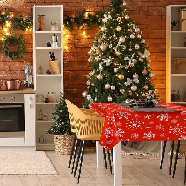 Alt view image 14 of 14 - Kochorie 100 Ft x 54 Inch Snowflake Tablecloth Roll with Cutter Box Christmas Themed Snowflake Printed Cut to Size Table Cover Disposable Winter Backdrop for Frozen Birthday Party Supplies