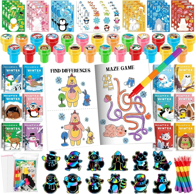 Alt view image 8 of 14 - BenLouis Winter Party Favors Set Holiday Themed Coloring Book Classroom Gift Prizes Bulk for Students Kids Christmas Frozen Birthday Goodie Bag Stuffers Pinata Filler (12Set Animals)