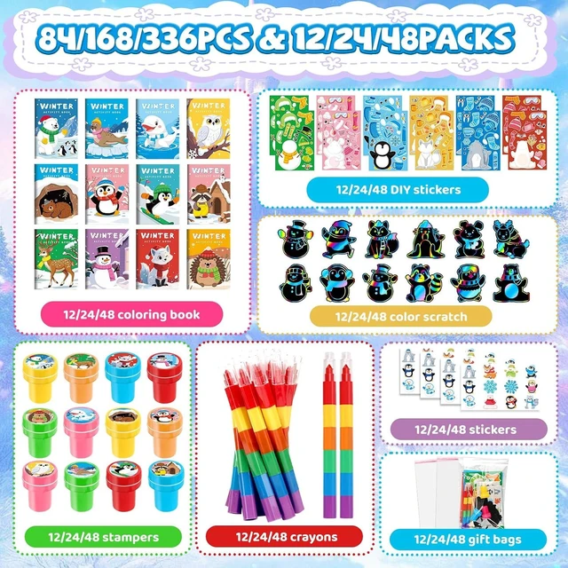 Alt view image 9 of 14 - BenLouis Winter Party Favors Set Holiday Themed Coloring Book Classroom Gift Prizes Bulk for Students Kids Christmas Frozen Birthday Goodie Bag Stuffers Pinata Filler (12Set Animals)