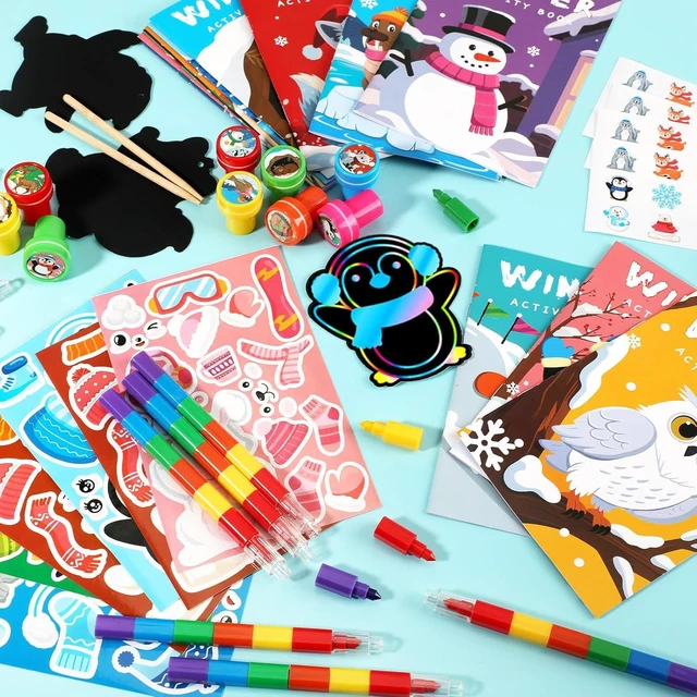 Alt view image 11 of 14 - BenLouis Winter Party Favors Set Holiday Themed Coloring Book Classroom Gift Prizes Bulk for Students Kids Christmas Frozen Birthday Goodie Bag Stuffers Pinata Filler (12Set Animals)