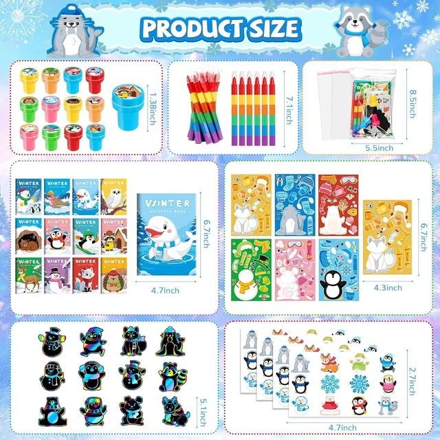 Alt view image 10 of 14 - BenLouis Winter Party Favors Set Holiday Themed Coloring Book Classroom Gift Prizes Bulk for Students Kids Christmas Frozen Birthday Goodie Bag Stuffers Pinata Filler (12Set Animals)