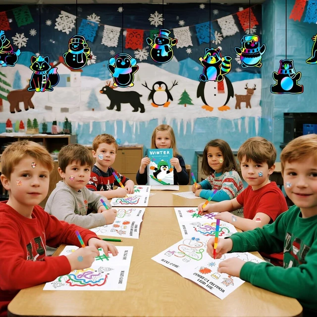 Alt view image 12 of 14 - BenLouis Winter Party Favors Set Holiday Themed Coloring Book Classroom Gift Prizes Bulk for Students Kids Christmas Frozen Birthday Goodie Bag Stuffers Pinata Filler (12Set Animals)