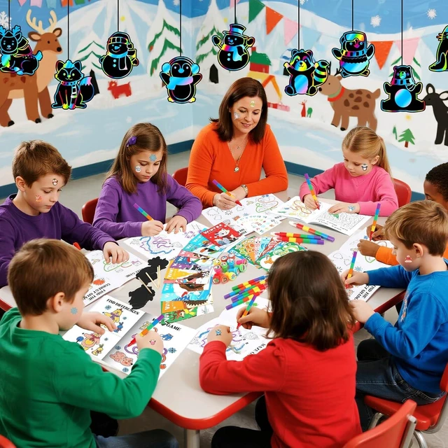 Alt view image 14 of 14 - BenLouis Winter Party Favors Set Holiday Themed Coloring Book Classroom Gift Prizes Bulk for Students Kids Christmas Frozen Birthday Goodie Bag Stuffers Pinata Filler (12Set Animals)