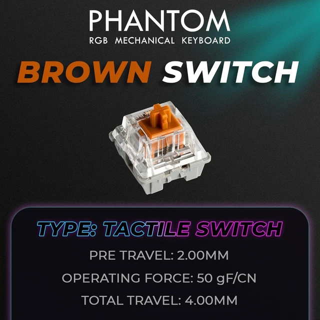 Alt view image 10 of 14 - TECWARE Phantom+ 87 Mechanical Gaming Keyboard | RGB LED Backlit | Hot Swappable Wraith Brown Switches | 87 Key TKL Layout | Thocky Sound Profile | Detachable USB-C Wired | Black