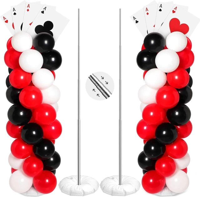 Alt view image 8 of 14 - 2 Sets Casino Theme Party Decoration Adjustable Poker Themed Balloon Column Stand Kit 8 Pcs Jumbo Poker Cards 129 Pcs Balloon Set for Las Vegas Game Night Birthday Party Supplies(Red Black and White)