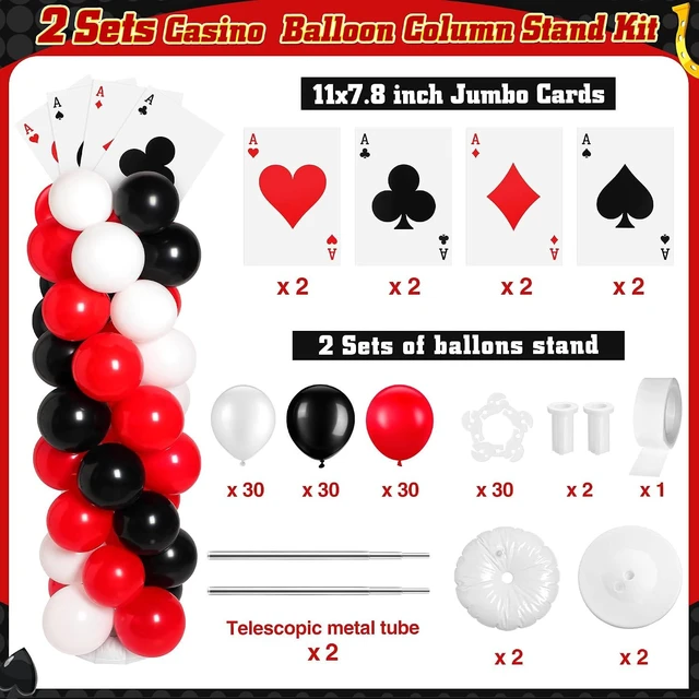 Alt view image 9 of 14 - 2 Sets Casino Theme Party Decoration Adjustable Poker Themed Balloon Column Stand Kit 8 Pcs Jumbo Poker Cards 129 Pcs Balloon Set for Las Vegas Game Night Birthday Party Supplies(Red Black and White)