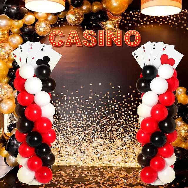 Alt view image 10 of 14 - 2 Sets Casino Theme Party Decoration Adjustable Poker Themed Balloon Column Stand Kit 8 Pcs Jumbo Poker Cards 129 Pcs Balloon Set for Las Vegas Game Night Birthday Party Supplies(Red Black and White)
