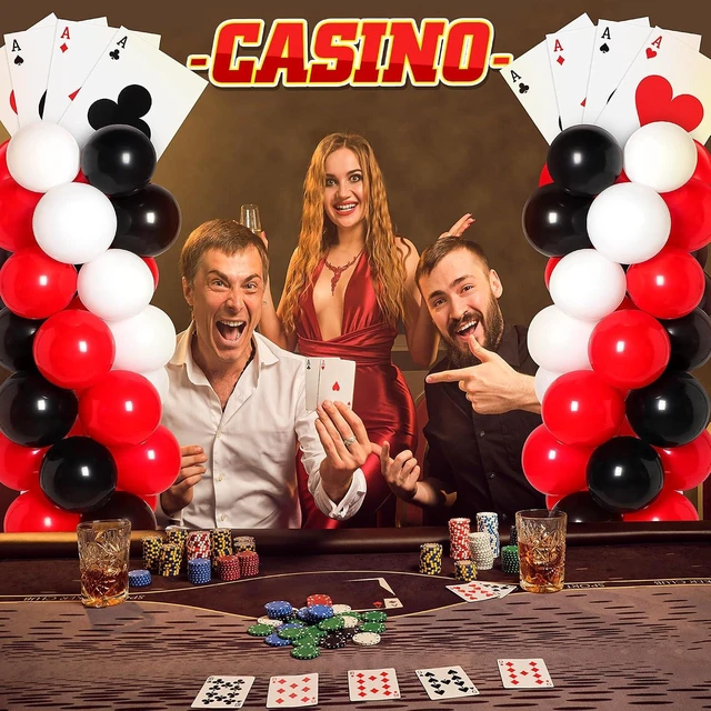 Alt view image 14 of 14 - 2 Sets Casino Theme Party Decoration Adjustable Poker Themed Balloon Column Stand Kit 8 Pcs Jumbo Poker Cards 129 Pcs Balloon Set for Las Vegas Game Night Birthday Party Supplies(Red Black and White)