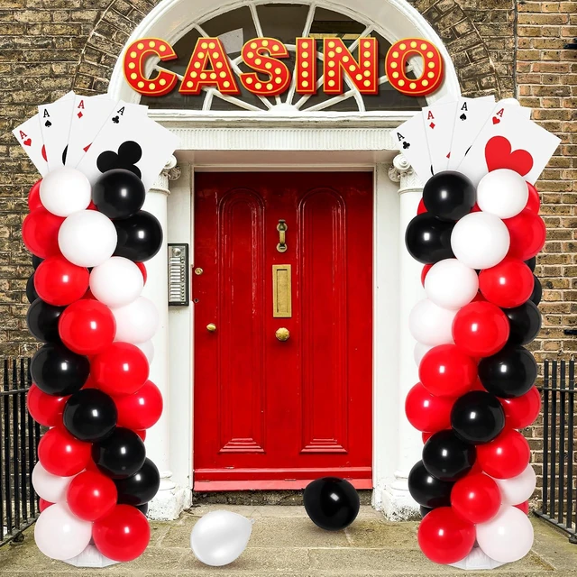 Alt view image 13 of 14 - 2 Sets Casino Theme Party Decoration Adjustable Poker Themed Balloon Column Stand Kit 8 Pcs Jumbo Poker Cards 129 Pcs Balloon Set for Las Vegas Game Night Birthday Party Supplies(Red Black and White)