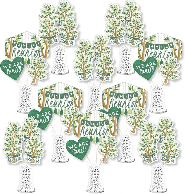 Alt view image 8 of 14 - Big Dot of Happiness Family Tree Reunion - Family Gathering Party Centerpiece Sticks - Showstopper Table Toppers - 35 Pieces