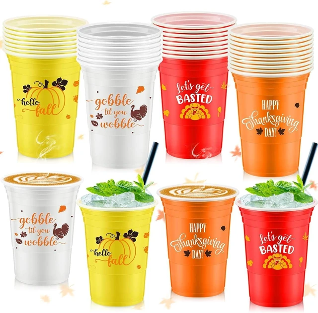 Alt view image 8 of 14 - Uiifan 60 Pcs Thanksgiving Plastic Cups 16 oz Disposable Fall Party Cup Friendsgiving Plastic Stadium Cups Turkey Pumpkin Maple Leaves Drink Cup Hot Cocoa Bar Supplies for Autumn Party