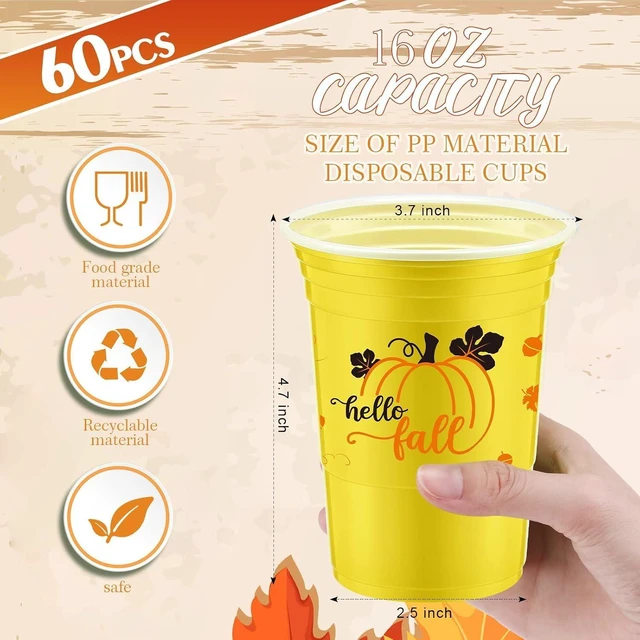 Alt view image 9 of 14 - Uiifan 60 Pcs Thanksgiving Plastic Cups 16 oz Disposable Fall Party Cup Friendsgiving Plastic Stadium Cups Turkey Pumpkin Maple Leaves Drink Cup Hot Cocoa Bar Supplies for Autumn Party