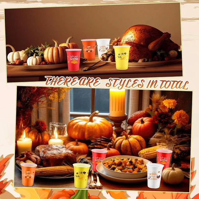 Alt view image 12 of 14 - Uiifan 60 Pcs Thanksgiving Plastic Cups 16 oz Disposable Fall Party Cup Friendsgiving Plastic Stadium Cups Turkey Pumpkin Maple Leaves Drink Cup Hot Cocoa Bar Supplies for Autumn Party