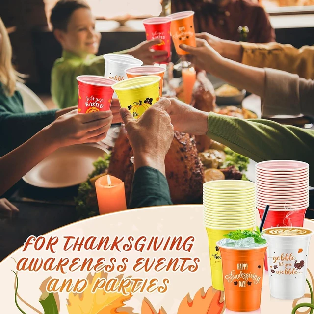 Alt view image 14 of 14 - Uiifan 60 Pcs Thanksgiving Plastic Cups 16 oz Disposable Fall Party Cup Friendsgiving Plastic Stadium Cups Turkey Pumpkin Maple Leaves Drink Cup Hot Cocoa Bar Supplies for Autumn Party