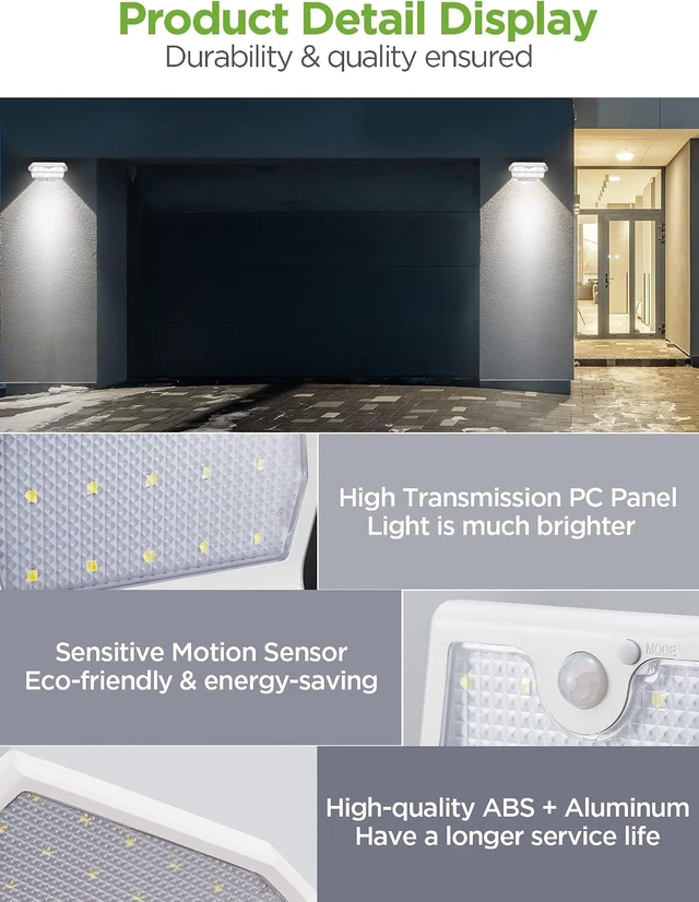 Alt view image 12 of 14 - InnoGear Solar Gutter Lights Outdoor Waterproof, 29 LED Motion Sensor Lighting with 4 Modes, Mounting Pole for Security Wall Fence Yard Barn Porch Garage, Pack of 2