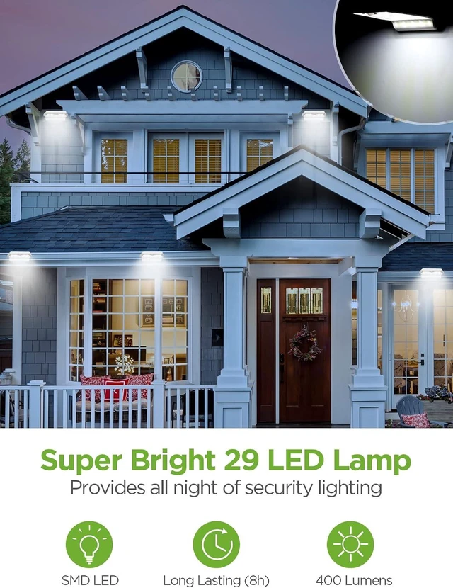 Alt view image 9 of 14 - InnoGear Solar Gutter Lights Outdoor Waterproof, 29 LED Motion Sensor Lighting with 4 Modes, Mounting Pole for Security Wall Fence Yard Barn Porch Garage, Pack of 2