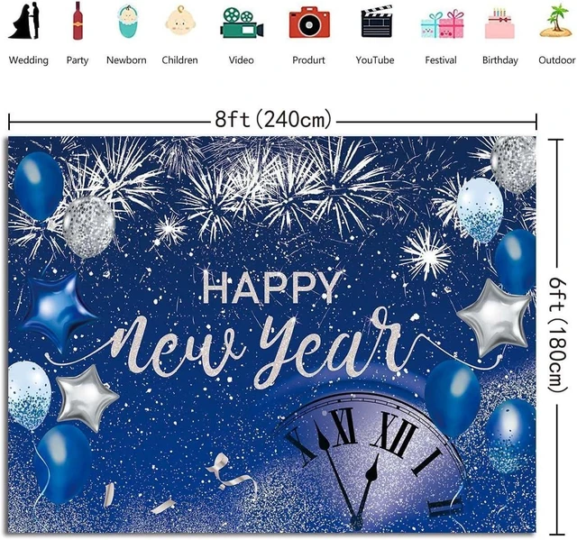 Alt view image 13 of 14 - Blue Happy New Year Backdrop 2026 New Year Eve Party Photography Background Fireworks Navy Blue Silver Glitter Sequin New Years Party Decor Supplies Banner Gift Ideas Favor 8X6FT
