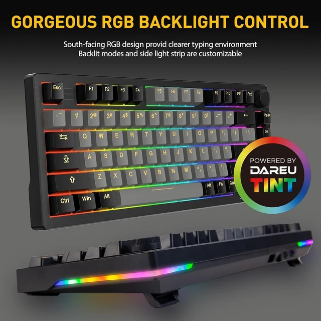 Alt view image 9 of 14 - DAREU EK75PRO Wireless 75% RGB Hot-Swappable Mechanical Gaming Keyboard with Knob,2.4Ghz/BT5.1/USB-C Connectivity, 81 Keys Gasket Mount, PBT Keycaps&Linear Dream Switch for Win/MAC