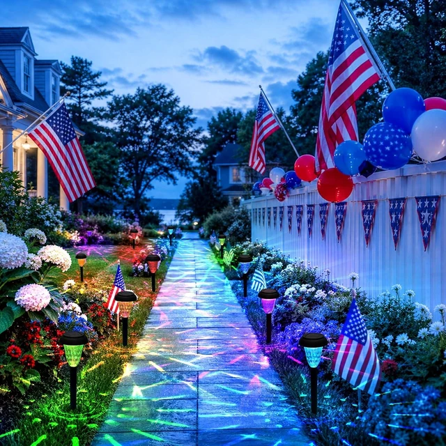 Alt view image 9 of 14 - TISEJOY Solar Pathway Lights Outdoor Waterproof 12 Pack Color Changing Garden Light for Yard Patio Driveway Walkway Lawn Landscape Lighting for Outdoor 4th of July Decorations