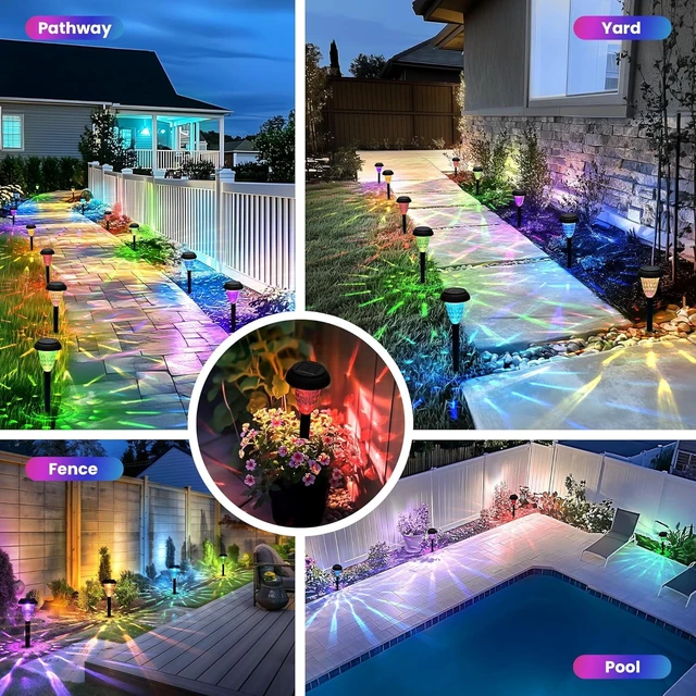 Alt view image 10 of 14 - TISEJOY Solar Pathway Lights Outdoor Waterproof 12 Pack Color Changing Garden Light for Yard Patio Driveway Walkway Lawn Landscape Lighting for Outdoor 4th of July Decorations